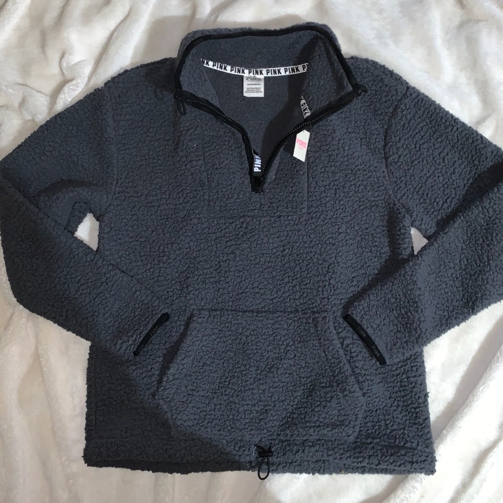VS PINK Gray Sherpa Half Zip Pullover
